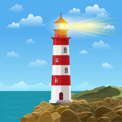导航海上灯塔或海滩插图房子海上海岸