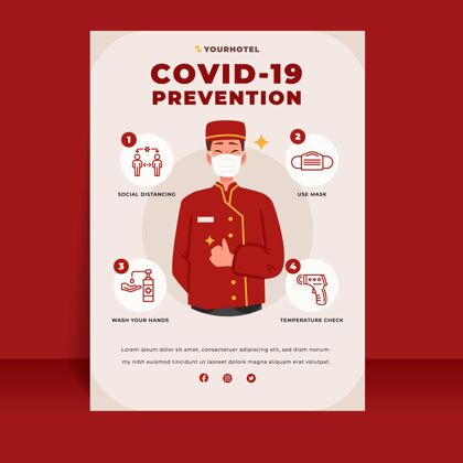 准备印刷酒店防冠状病毒平面海报预防病毒检疫