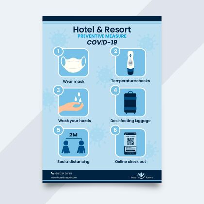 大流行酒店防冠状病毒平面海报感染预防危险