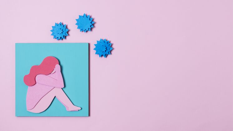 流感Covid概念与女性造型俯视图危险病毒