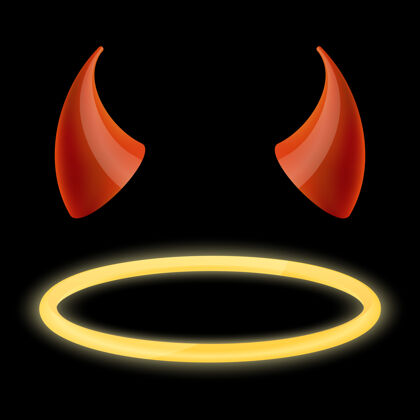 概念魔鬼角和天使光环地狱符号红色