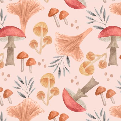 墙纸手绘水彩蘑菇图案背景自然蔬菜