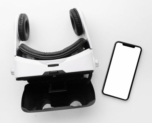 移动顶视图虚拟现实耳机和手机设备虚拟现实技术
