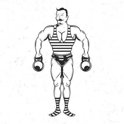 肌肉带有复古运动员插图的独立徽章复古古董举重