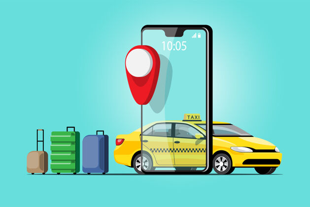 轿车交付出租车在线汽车共享卡通人物和智能手机智慧城市交通概念 插图选项乘客旅程