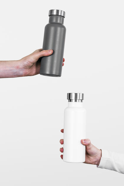 保持灰色和白色的水瓶可重复使用容器白色