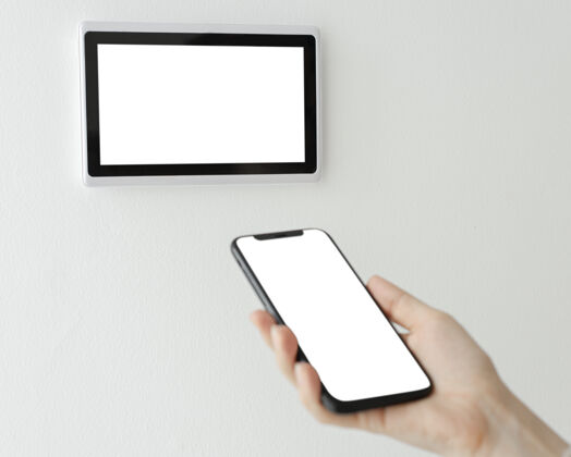 墙手机空白屏幕与空白智能家居自动化面板显示器显示器自动化技术