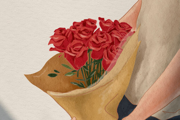 可爱玫瑰花束情人节礼物手绘插图动画花花