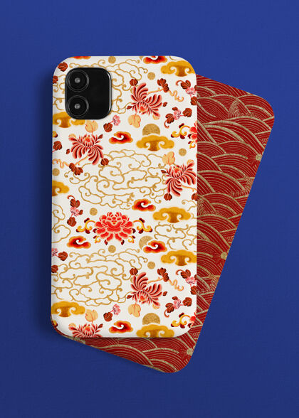 手机模型手机壳中文图案后视图产品展示逼真红色花朵