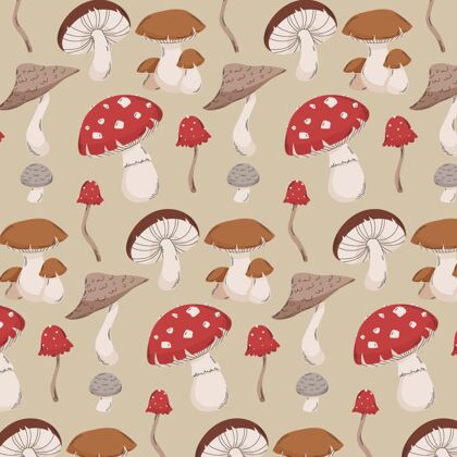 图案手绘蘑菇图案蘑菇彩色背景背景