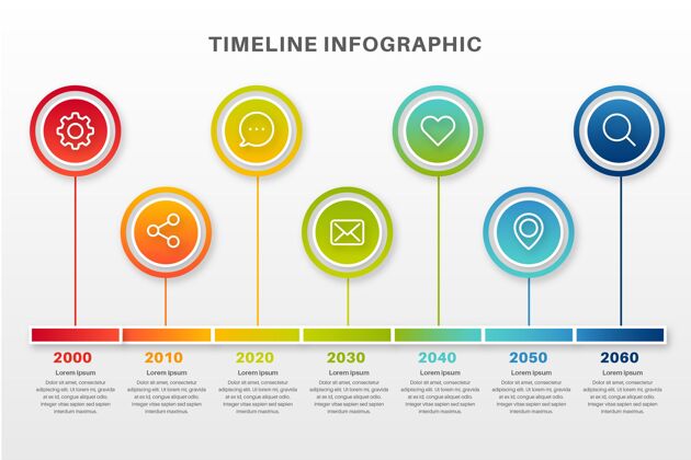 彩色不同颜色的平面时间线信息图市场营销时间线演示