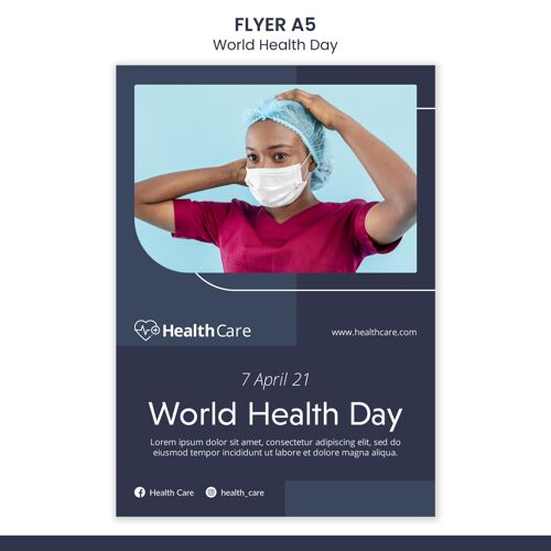 4月7日世界卫生日传单模板与照片健康世界卫生日打印模板