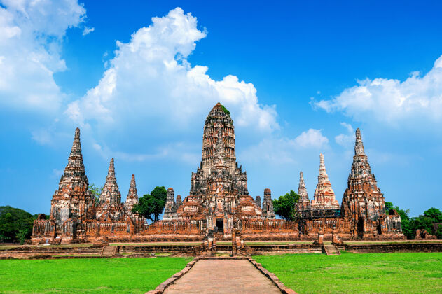 宗教大城府历史公园 泰国瓦特查纳拉姆佛教寺庙柬埔寨骑行日落