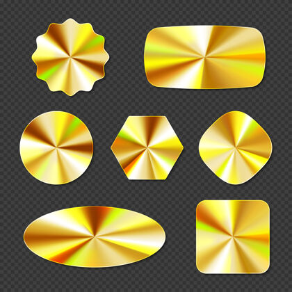 圆形金色全息贴纸 不同形状的全息标签设置椭圆六边形