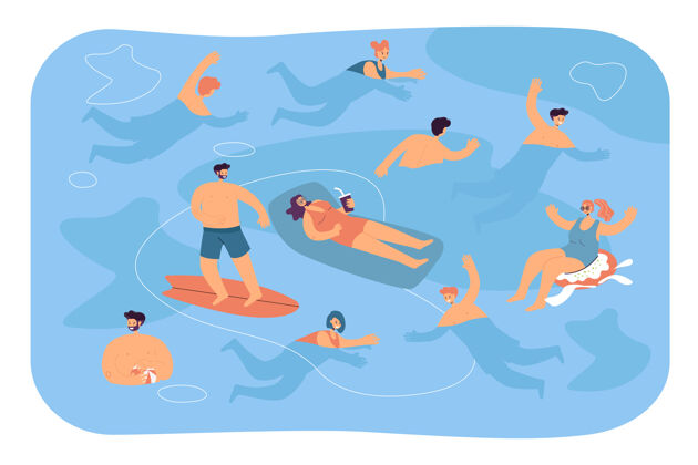旅游成群结队的游客在海水中游泳和洗澡人冲浪者球