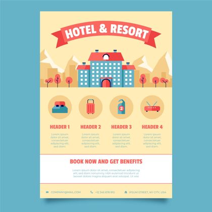 旅游现代酒店传单模板与插图酒店传单打印模板信息