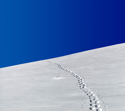 轨迹蓝天下雪原上的脚印最小山足迹