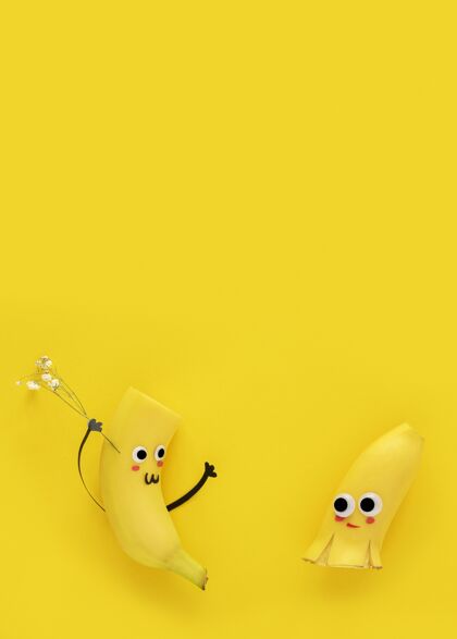 水果顶视图可爱的香蕉与复制空间复制空间排列情感
