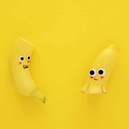 黄色背景顶视图可爱的香蕉美味俯视图平面图