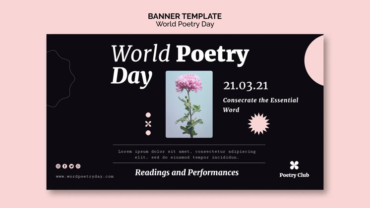 艺术世界诗歌日活动横幅模板文学旗帜作家