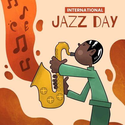 爵士乐水彩国际爵士日插画爵士乐日声音乐器