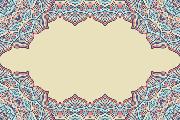阿拉伯语美丽的背景装饰着五颜六色的曼荼罗框架花卉古董装饰