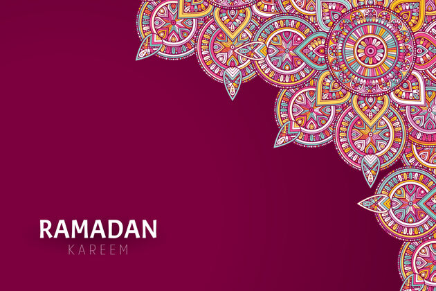 阿拉伯语Ramadamkareem背景和曼荼罗装饰背景伊斯兰曼荼罗