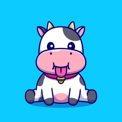 可爱可爱的奶牛宝宝坐卡通插图牧场牛肉自然