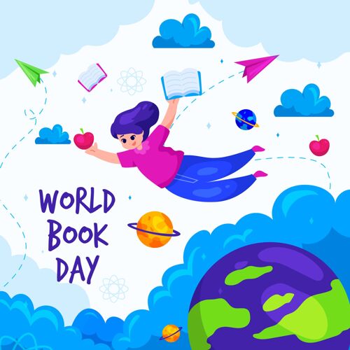 国际卡通世界图书日插画图书日阅读插图