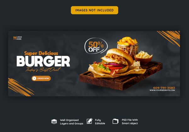 餐厅美味汉堡和食物菜单facebook封面模板美味帖子折扣
