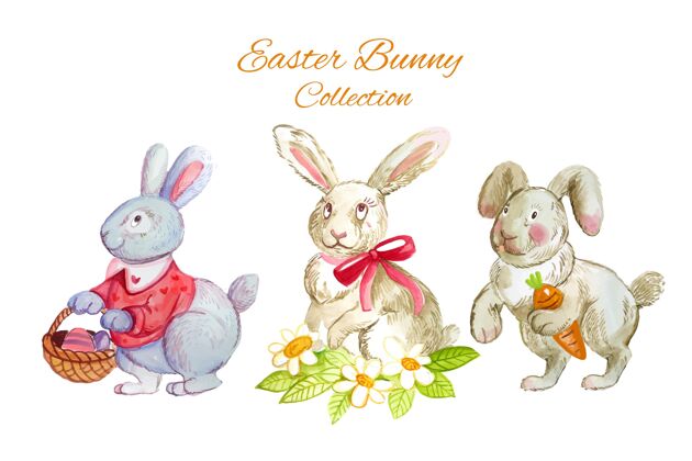 设置手绘复活节兔子系列宗教插图兔子