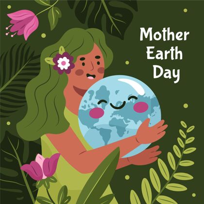 意识手绘地球母亲节插图地球母亲动物事件