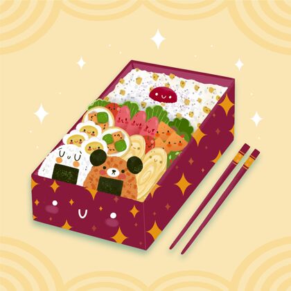 日本手绘便当盒插图手绘小吃日本