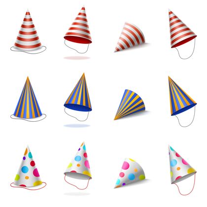 周年纪念生日彩帽与条纹和圆点图案帽子收藏品写实