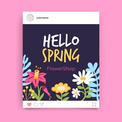 花卉花团锦簇的春天instagram帖子帖子准备打印模板