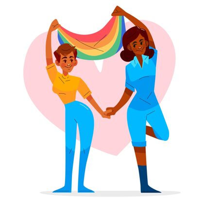 可爱有机平面女同性恋夫妇与lgbt的旗帜女人情侣同性恋旗帜