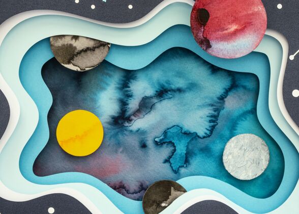 宇宙顶视图创意纸行星分类装饰排列艺术