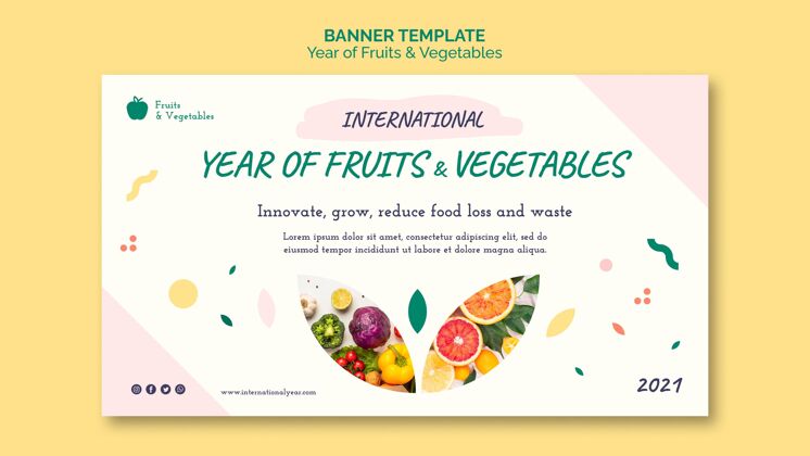 水果和蔬菜果蔬年横幅模板素食者横幅国际