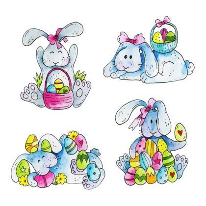 包复活节兔子系列水彩画兔子收集水彩画