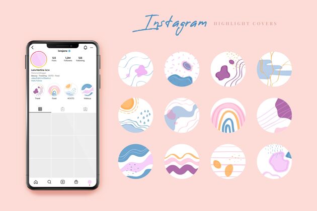 包装抽象手绘instagram精选集社交媒体网页模板收藏