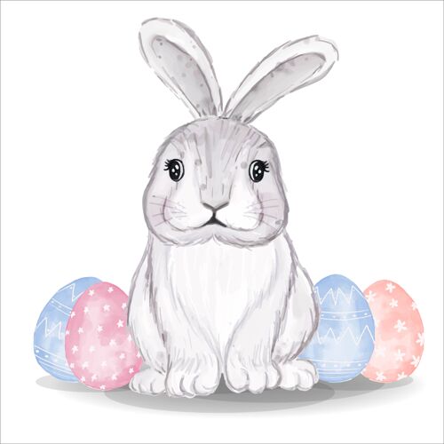 可爱粉色和蓝色蛋的水彩画兔子蛋兔子复活节兔子