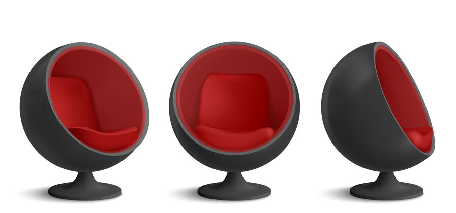 设置黑色和红色球椅套装家具球设计师