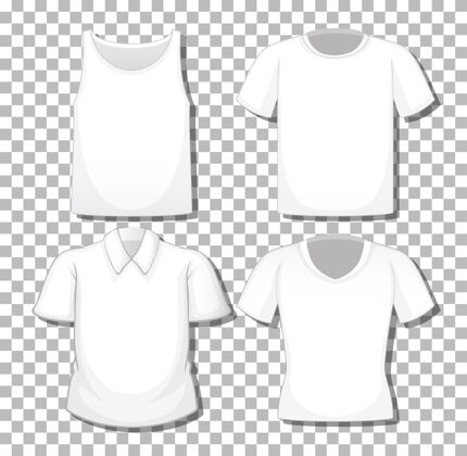 领一套不同的白衬衫隔离在白色背景上彩色人T恤