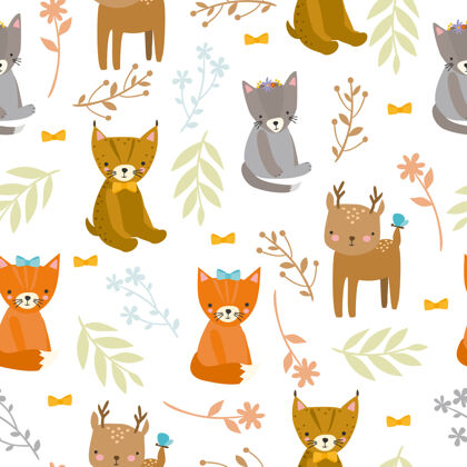 森林森林动物的图案狐狸可爱无缝图案