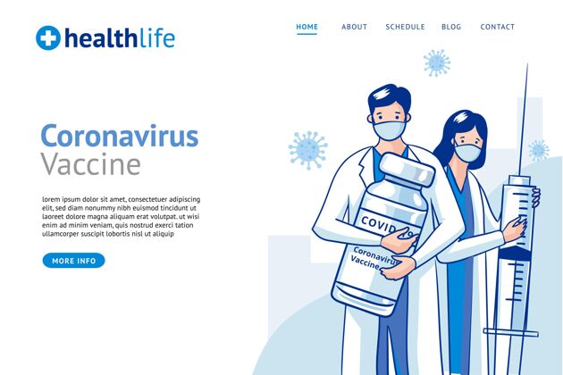 登录页平面手绘冠状病毒疫苗登陆页模板注射医学网页模板