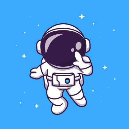 头盔可爱的宇航员在太空飞行卡通图标插图科技宇航服可爱