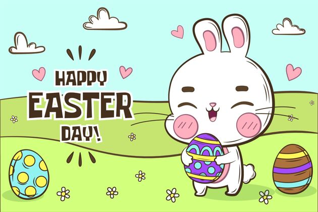问候手绘可爱的复活节兔子插图复活节快乐复活节可爱