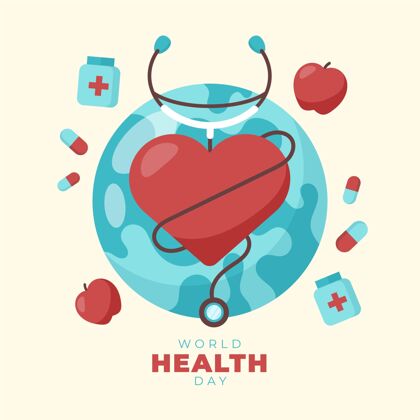 庆典世界卫生日插图与心脏和地球国际健康心脏