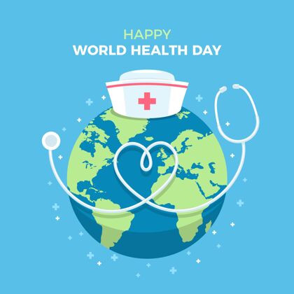 国际世界卫生日插图与行星和听诊器医疗健康庆典