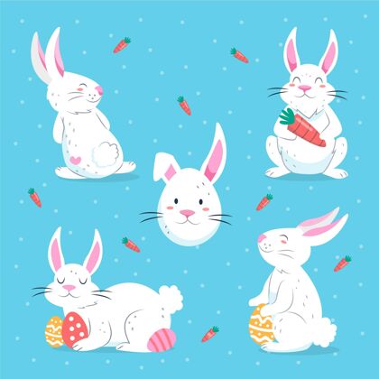纪念手绘复活节兔子系列可爱设置手绘